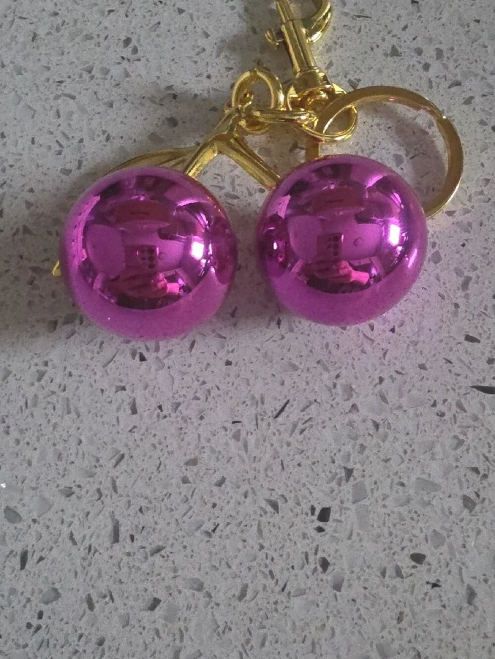 Gold Cherry Keyring with Shiny Pink Charms